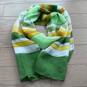 Green and Yellow Striped Silk/Polyester Scarf